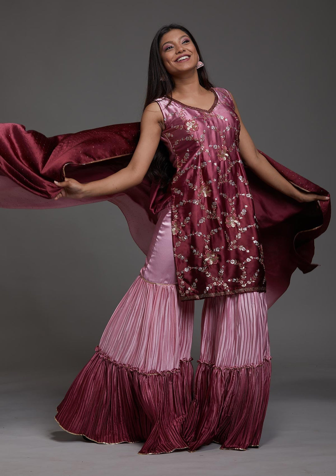 Onion Pink Sequins Satin Designer Salwar Suit-Koskii