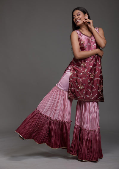 Onion Pink Sequins Satin Designer Salwar Suit-Koskii