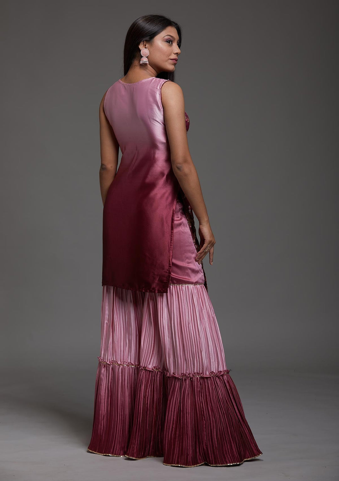 Onion Pink Sequins Satin Designer Salwar Suit-Koskii