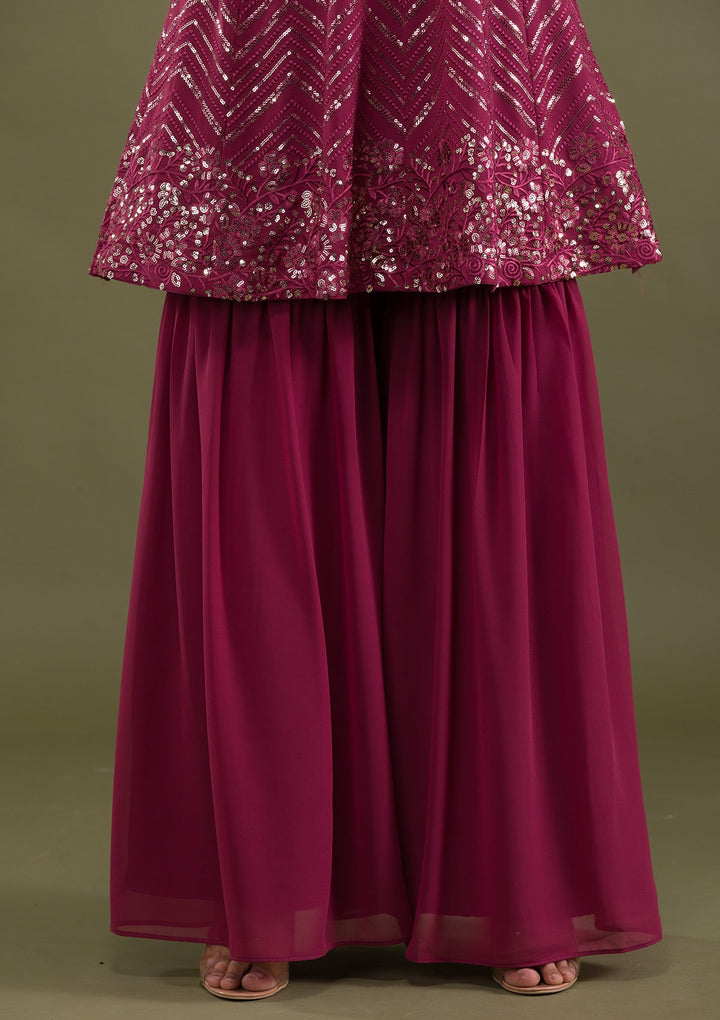 Onion Pink Sequins Georgette Readymade Salwar Suit-Koskii
