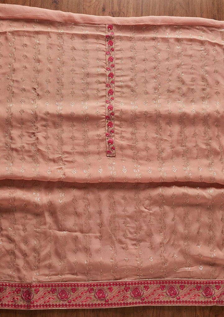 Onion Pink Sequins Georgette Designer Unstitched Salwar Suit - koskii
