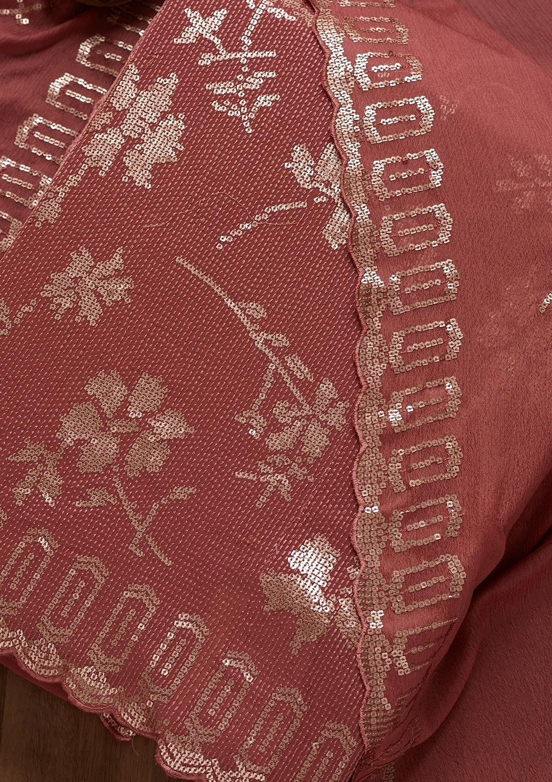 Onion Pink Sequins Georgette Unstitched Salwar Suit - Koskii