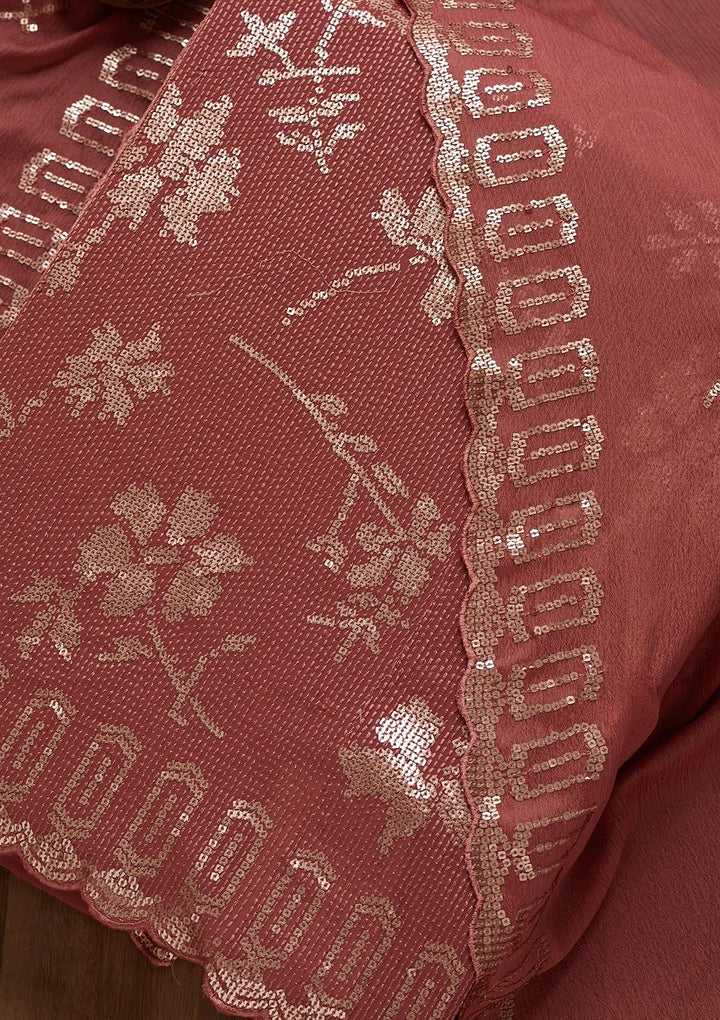 Onion Pink Sequins Georgette Unstitched Salwar Suit - Koskii