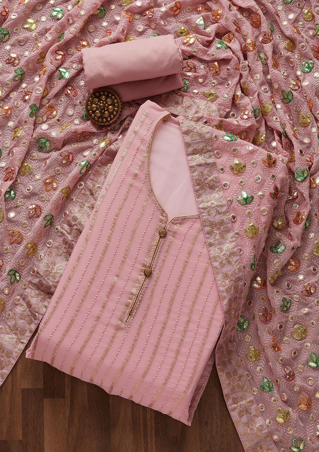 Onion Pink Sequins Georgette Designer Unstitched Salwar Suit - Koskii