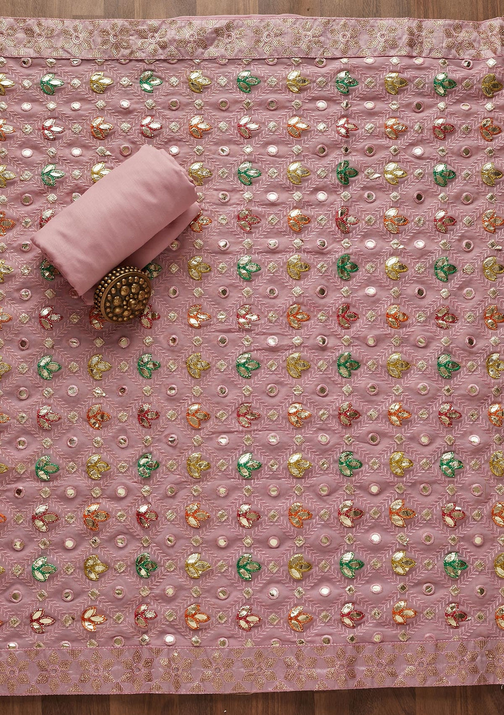 Onion Pink Sequins Georgette Designer Unstitched Salwar Suit - Koskii