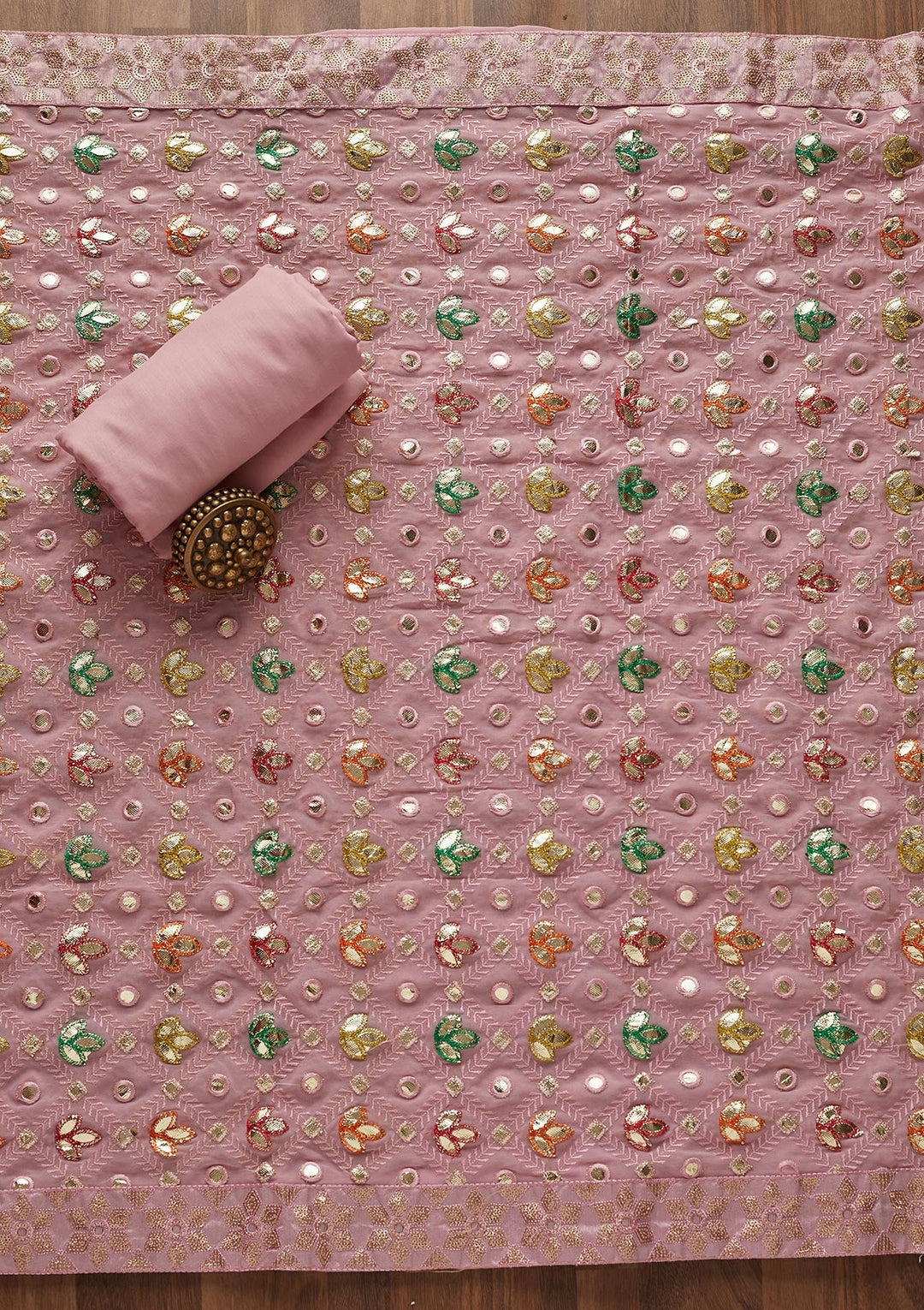 Onion Pink Sequins Georgette Designer Unstitched Salwar Suit - Koskii