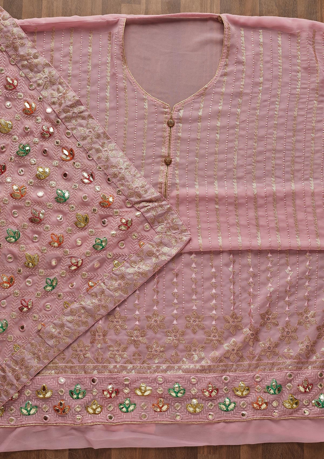 Onion Pink Sequins Georgette Designer Unstitched Salwar Suit - Koskii
