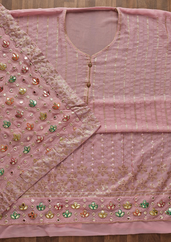 Onion Pink Sequins Georgette Designer Unstitched Salwar Suit - Koskii