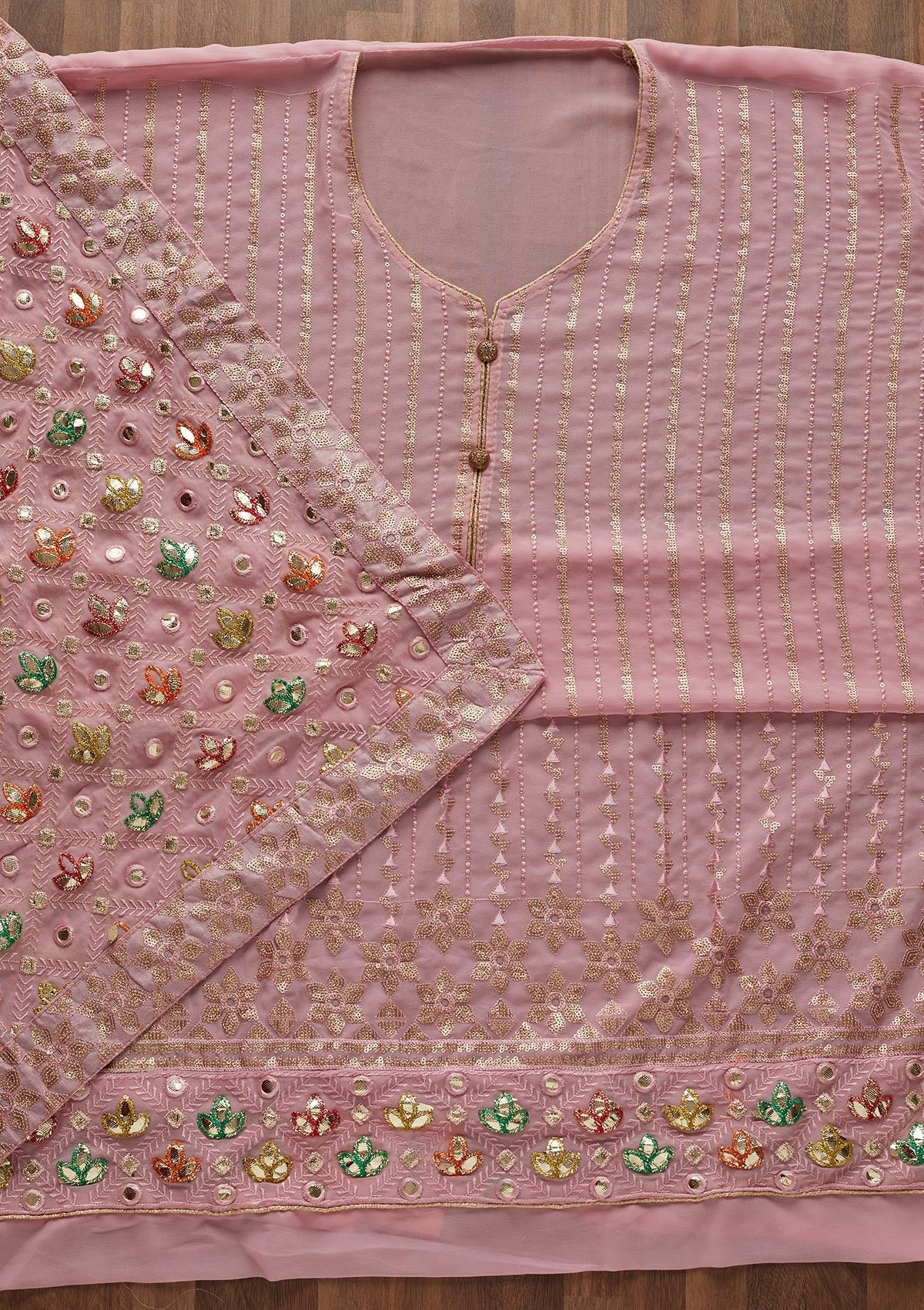Onion Pink Sequins Georgette Designer Unstitched Salwar Suit - Koskii