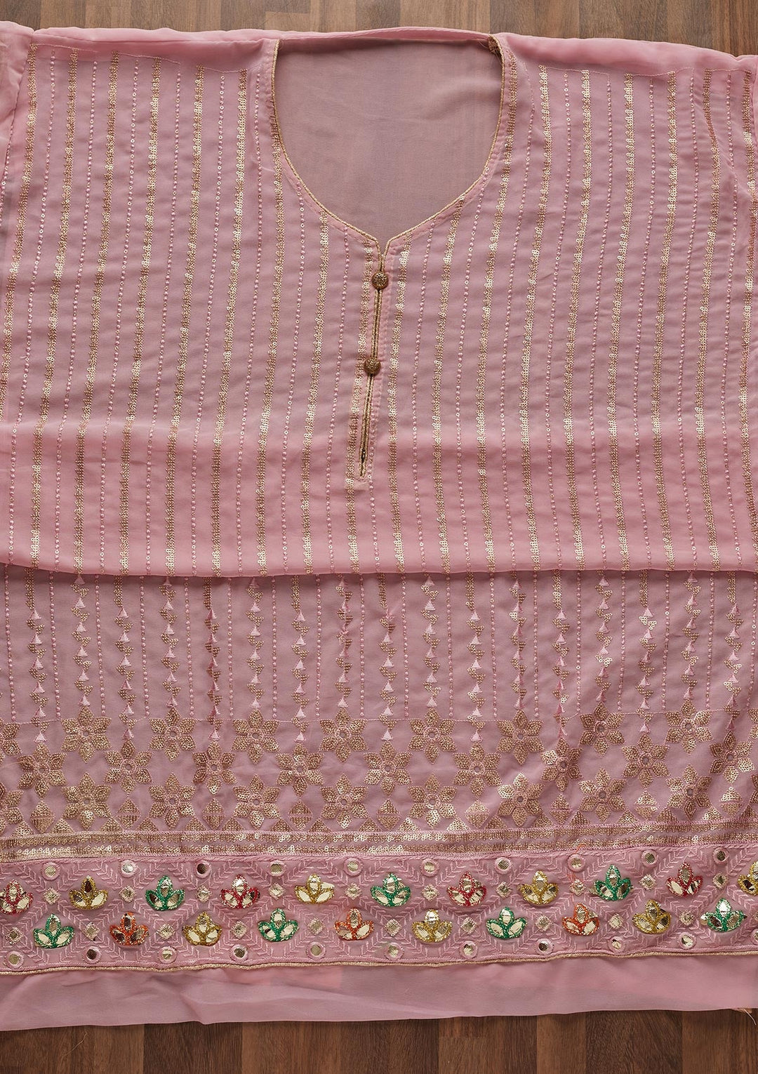 Onion Pink Sequins Georgette Designer Unstitched Salwar Suit - Koskii