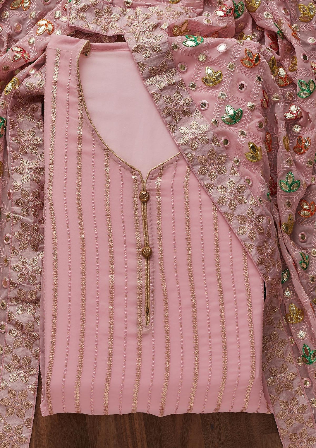 Onion Pink Sequins Georgette Designer Unstitched Salwar Suit - Koskii