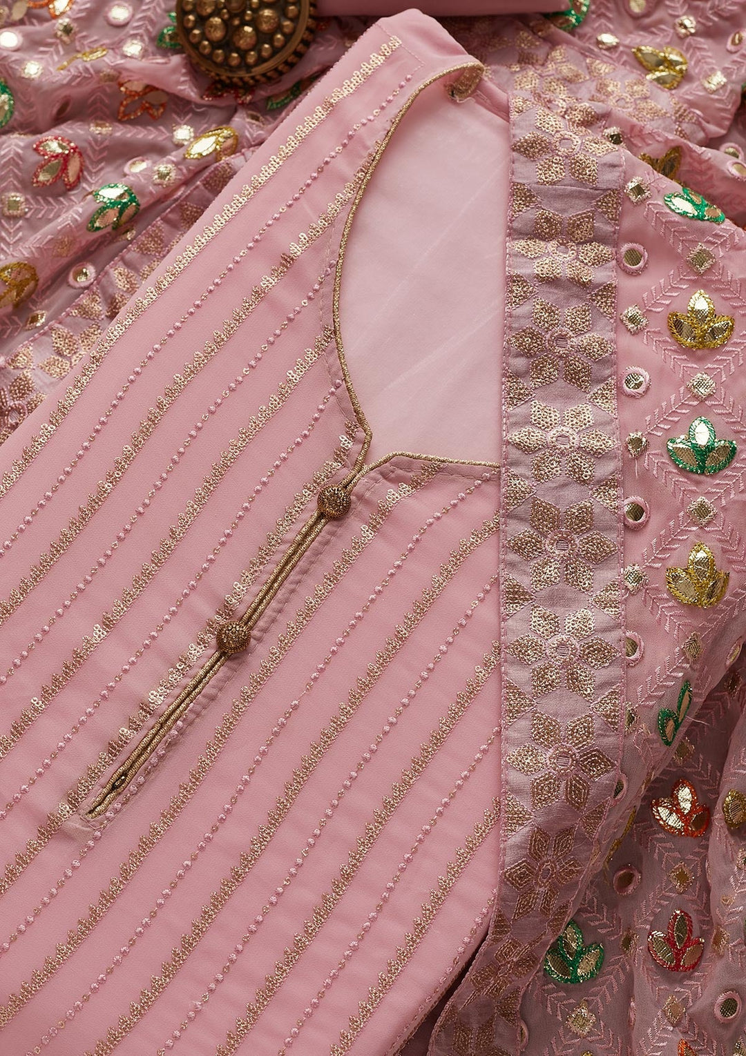Onion Pink Sequins Georgette Designer Unstitched Salwar Suit - Koskii
