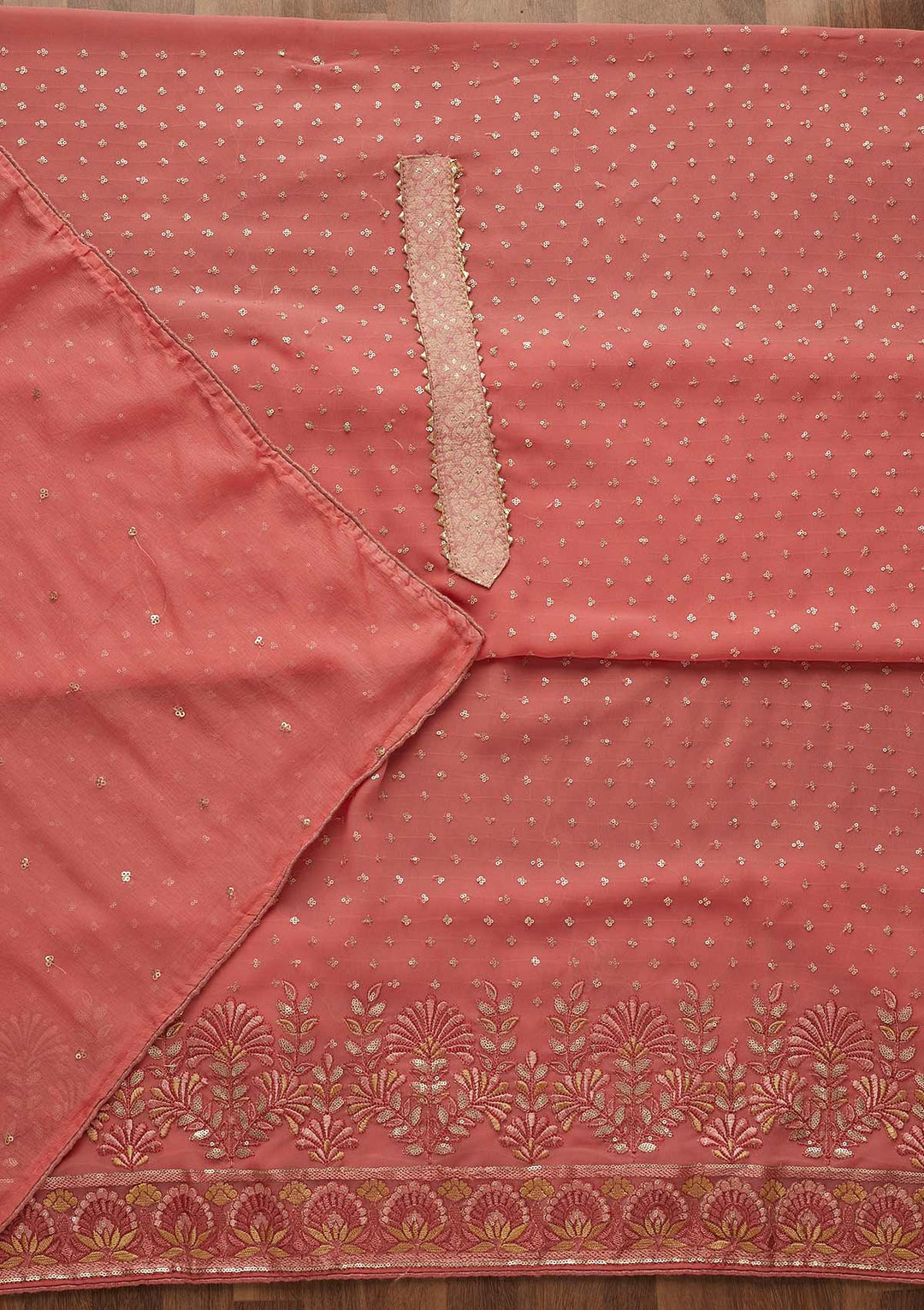 Onion Pink Sequins Georgette Unstitched Salwar Suit-Koskii