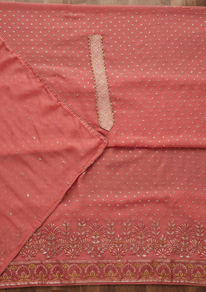 Onion Pink Sequins Georgette Unstitched Salwar Suit-Koskii