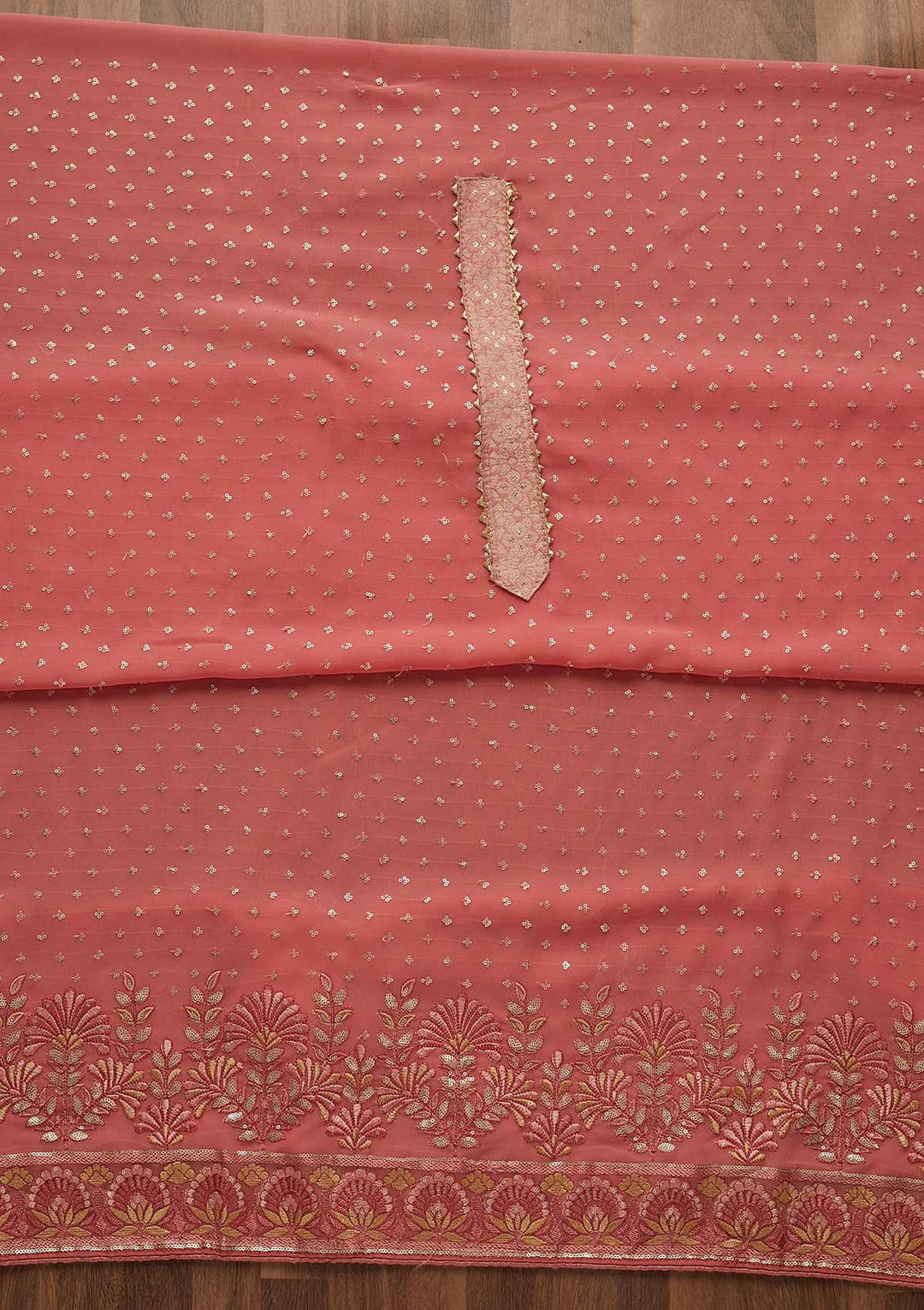 Onion Pink Sequins Georgette Unstitched Salwar Suit-Koskii