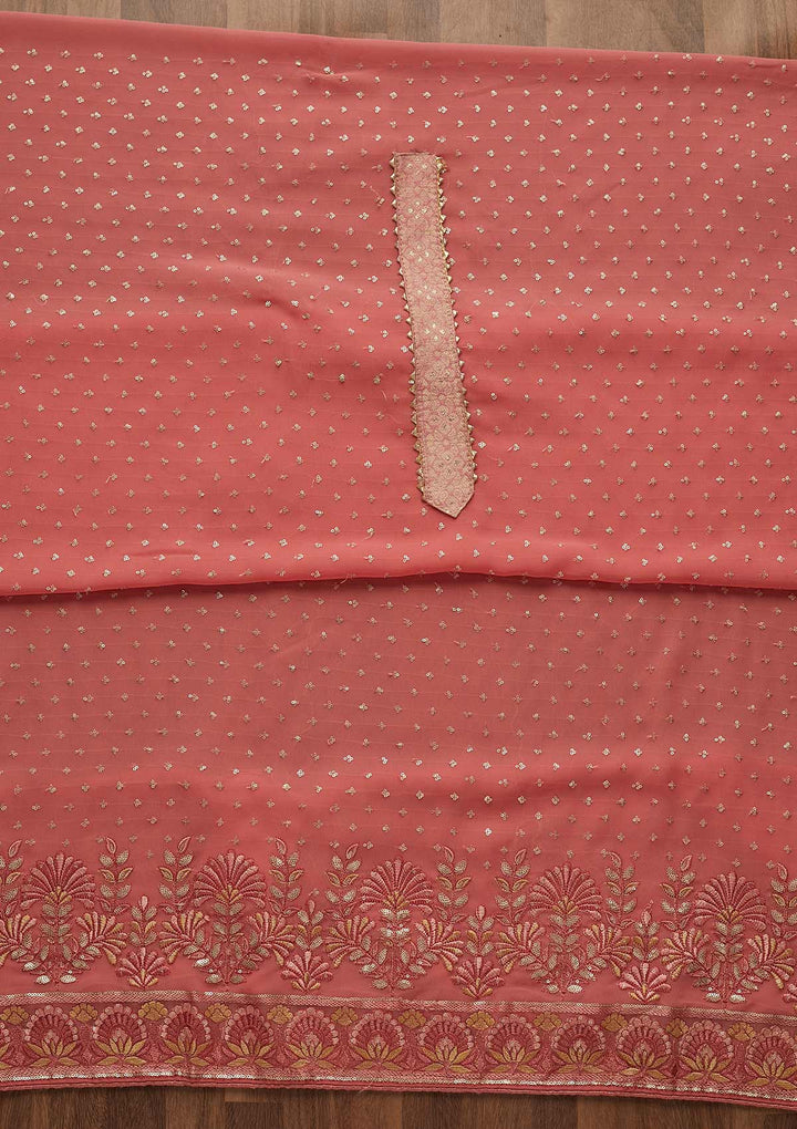 Onion Pink Sequins Georgette Unstitched Salwar Suit-Koskii