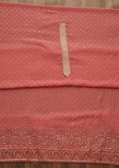 Onion Pink Sequins Georgette Unstitched Salwar Suit-Koskii