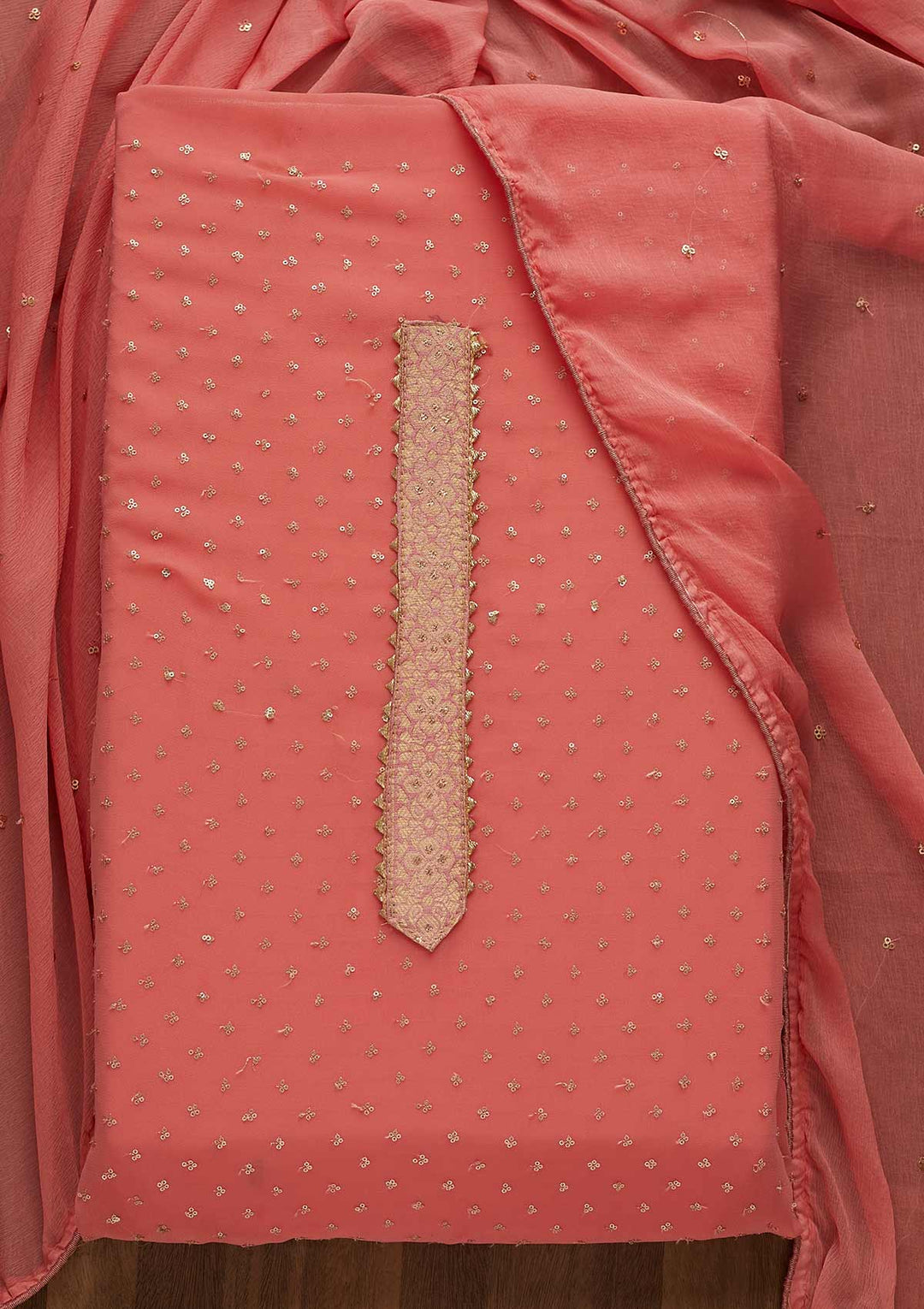 Onion Pink Sequins Georgette Unstitched Salwar Suit-Koskii
