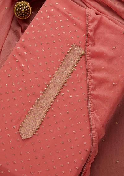Onion Pink Sequins Georgette Unstitched Salwar Suit-Koskii