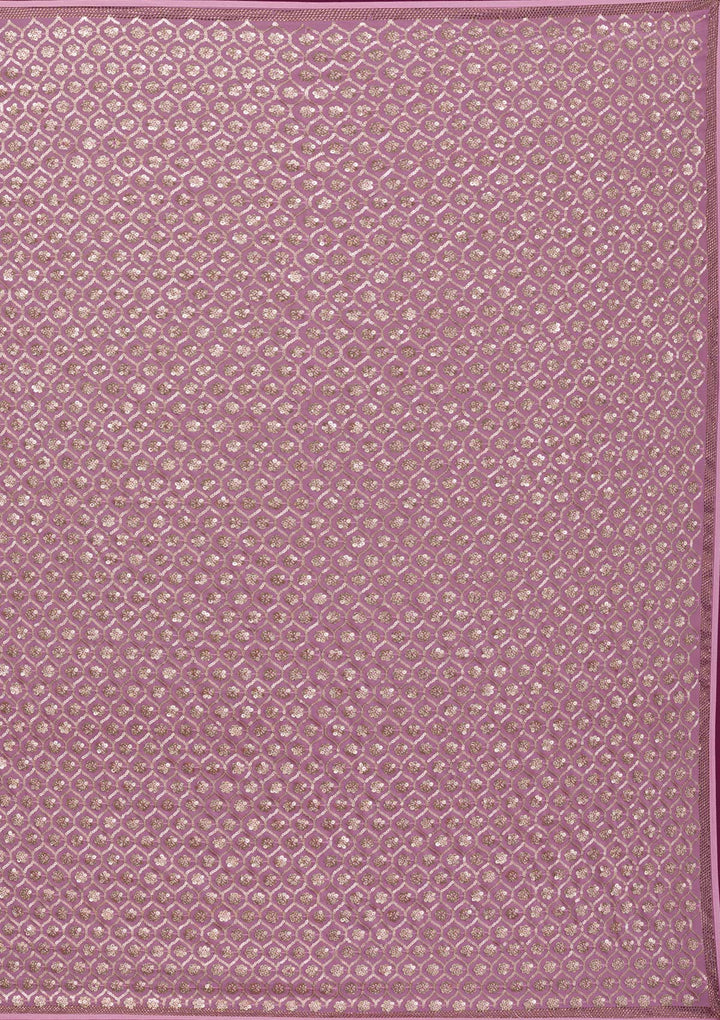 Onion Pink Sequins Georgette Unstitched Saree-Koskii