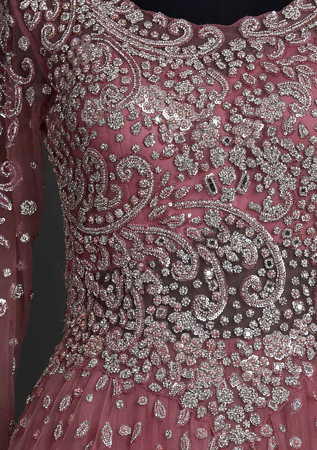Onion Pink Sequins Net Designer Gown - koskii