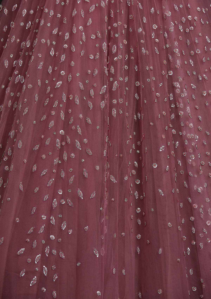 Onion Pink Sequins Net Designer Gown - koskii