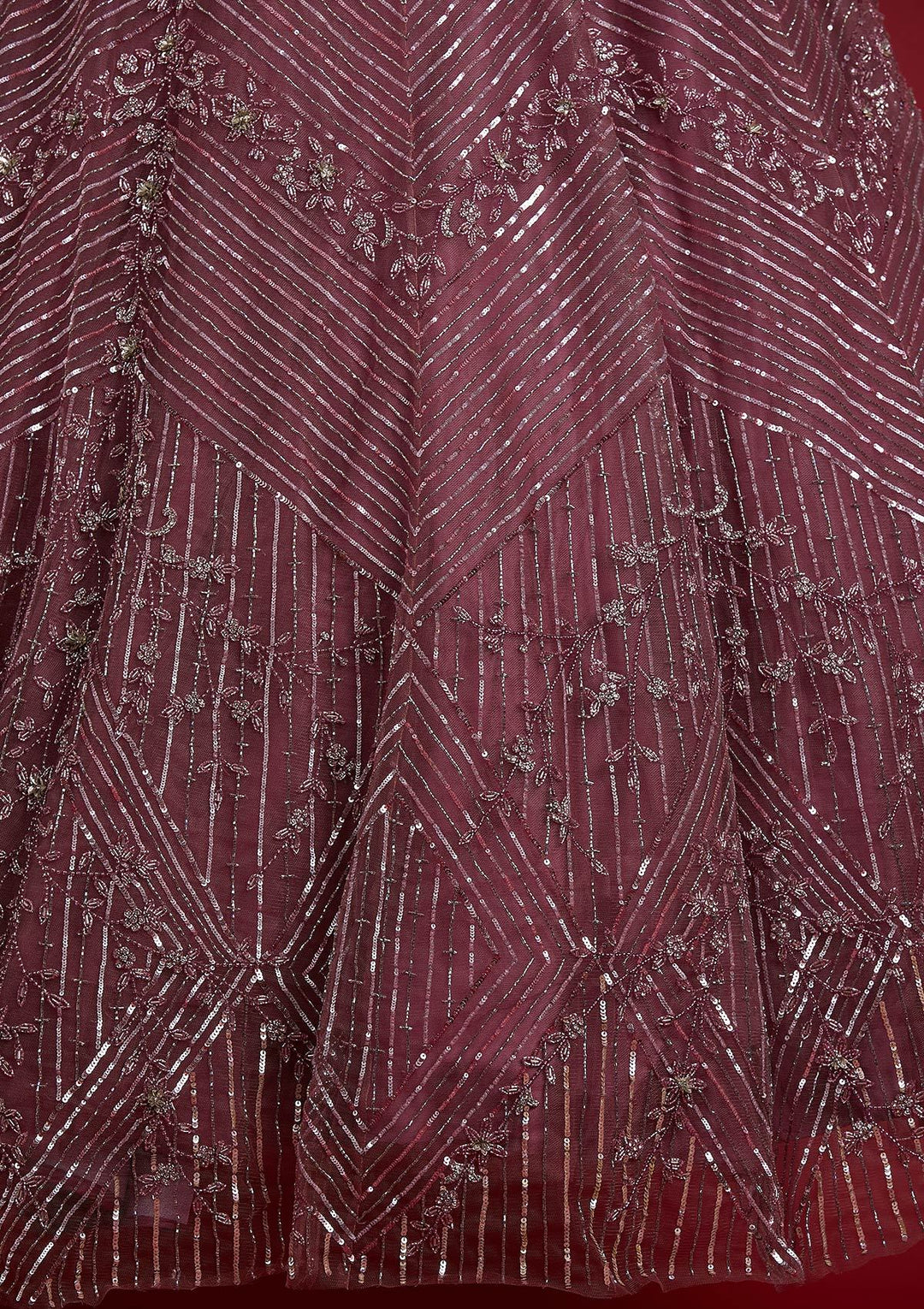 Onion Pink Sequins Net Designer Gown - koskii