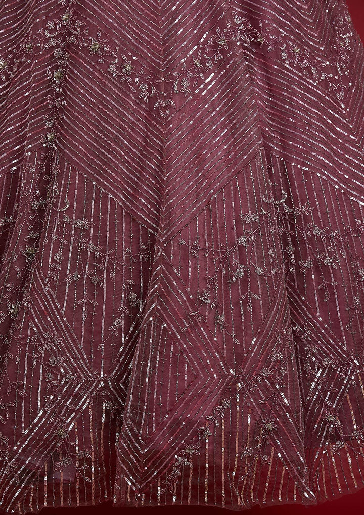 Onion Pink Sequins Net Designer Gown - koskii