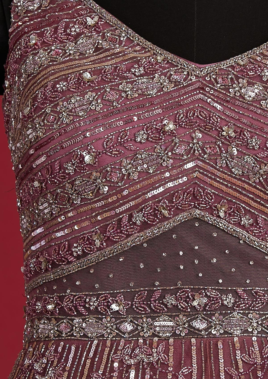 Onion Pink Sequins Net Designer Gown - koskii