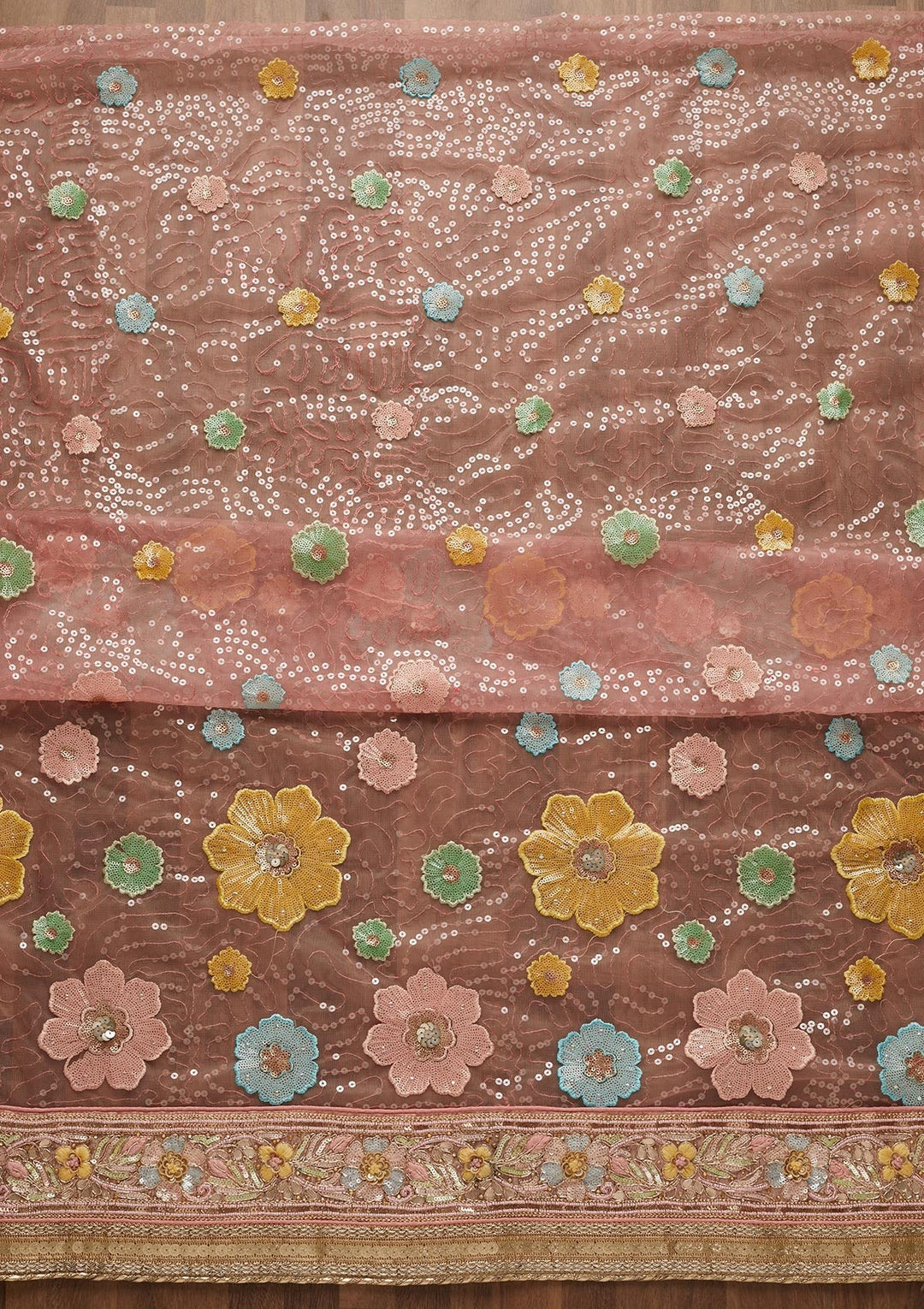 Onion Pink Sequins Net Unstitched Salwar Suit-Koskii