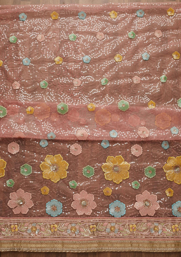 Onion Pink Sequins Net Unstitched Salwar Suit-Koskii
