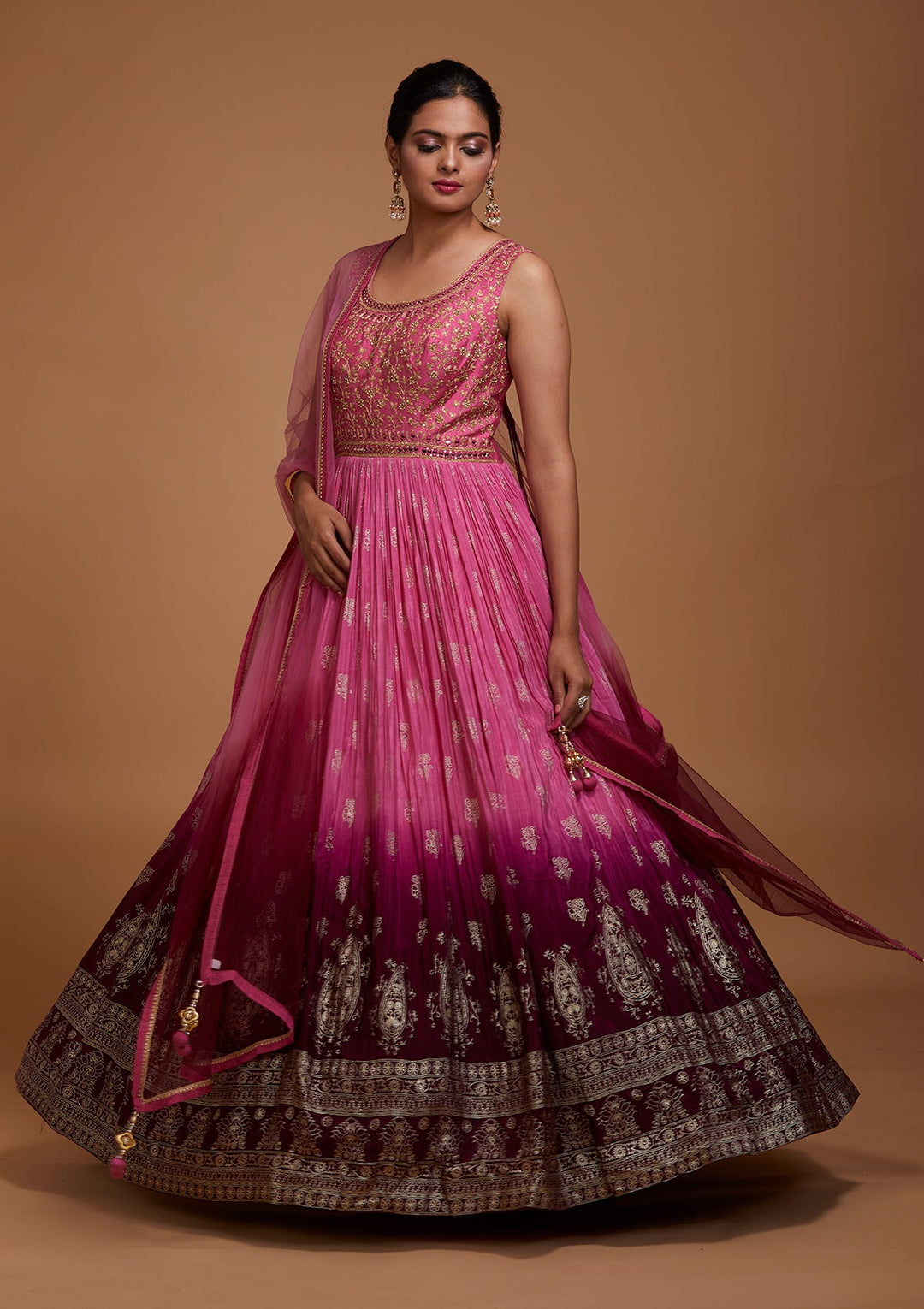 Onion Pink Sequins Raw Silk Salwar Suit-Koskii