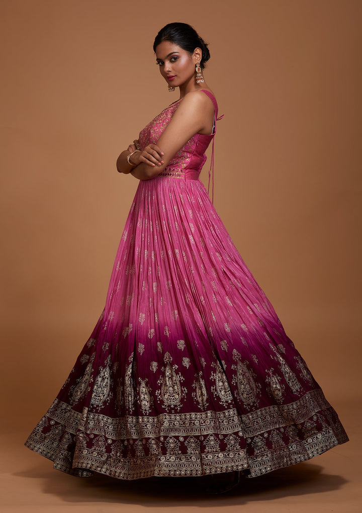 Onion Pink Sequins Raw Silk Salwar Suit-Koskii