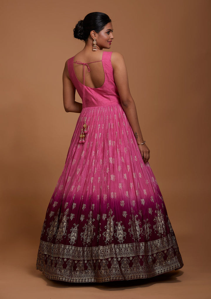 Onion Pink Sequins Raw Silk Salwar Suit-Koskii