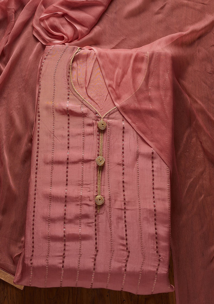 Onion Pink Sequins Semi Crepe Designer Semi-Stitched Salwar Suit - koskii