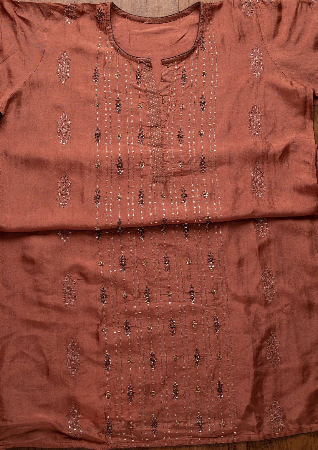Onion Pink Sequins Semi Crepe Designer Semi-Stitched Salwar Suit - koskii