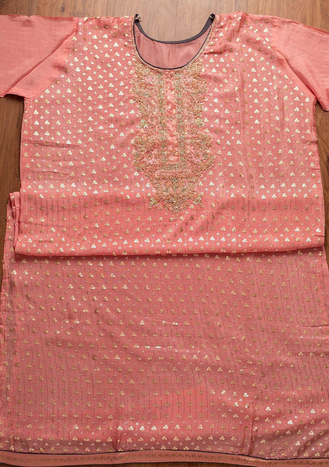 Onion Pink Sequins Semi Crepe Designer Semi-Stitched Salwar Suit - koskii