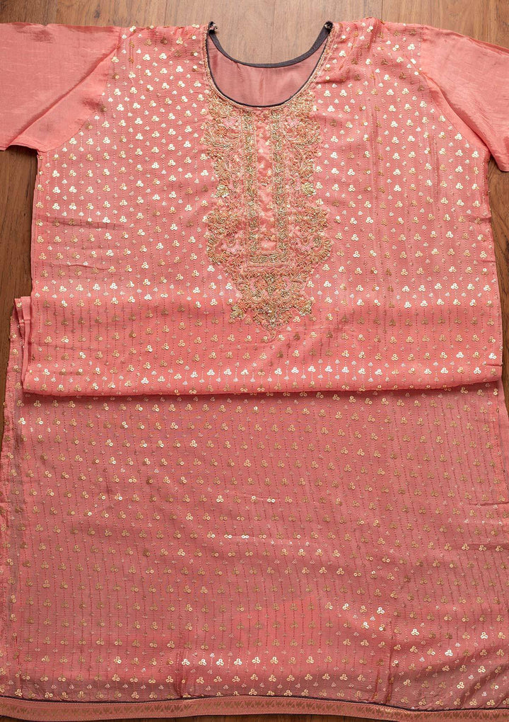 Onion Pink Sequins Semi Crepe Designer Semi-Stitched Salwar Suit - koskii