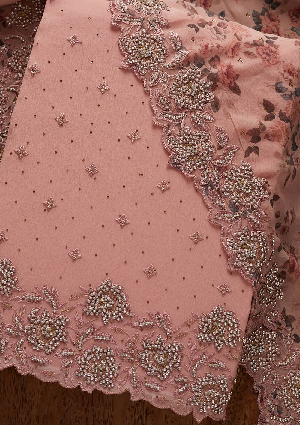 Onion Pink Silver Stonework Georgette Designer Unstitched Salwar Suit - koskii