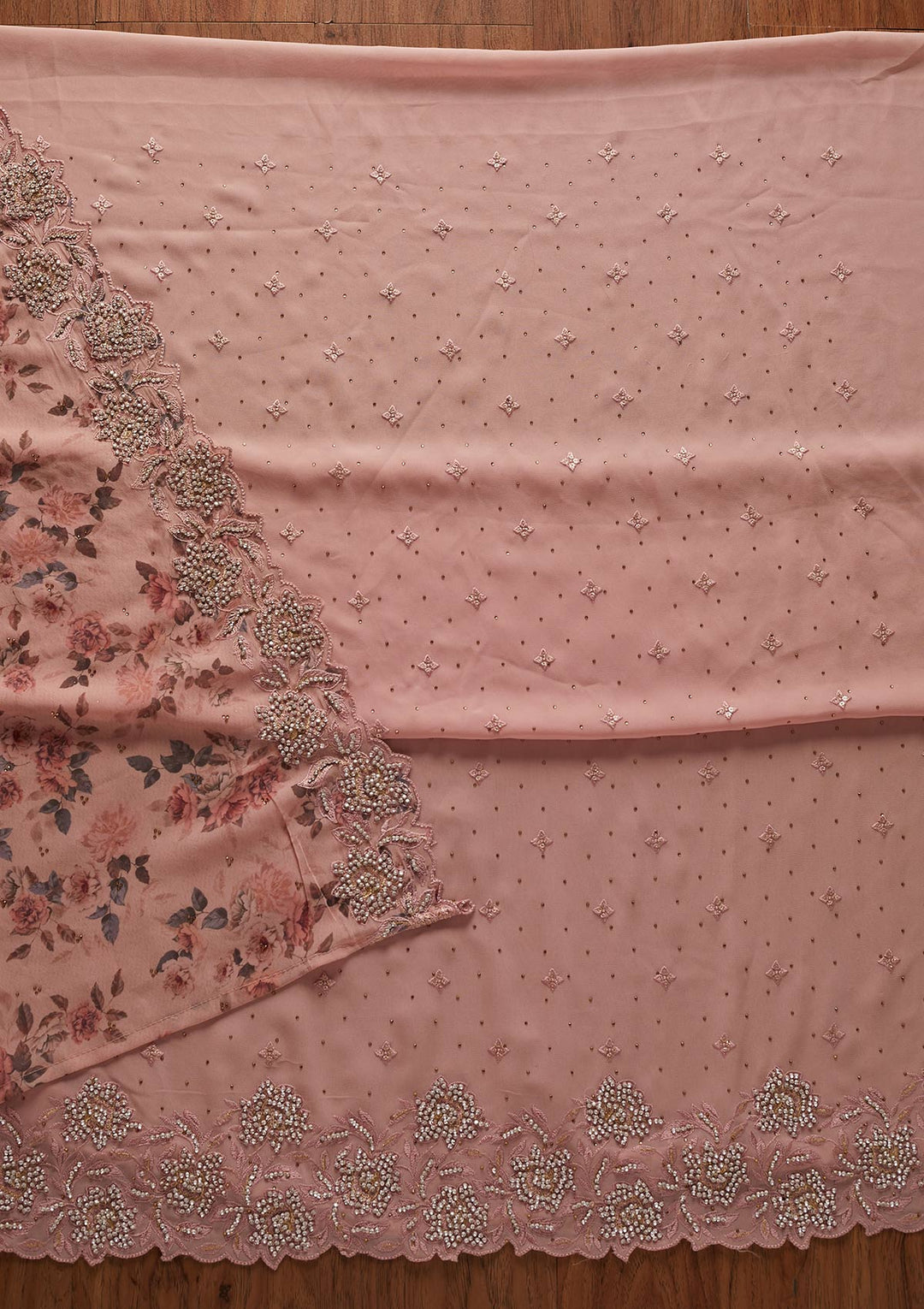 Onion Pink Silver Stonework Georgette Designer Unstitched Salwar Suit - koskii