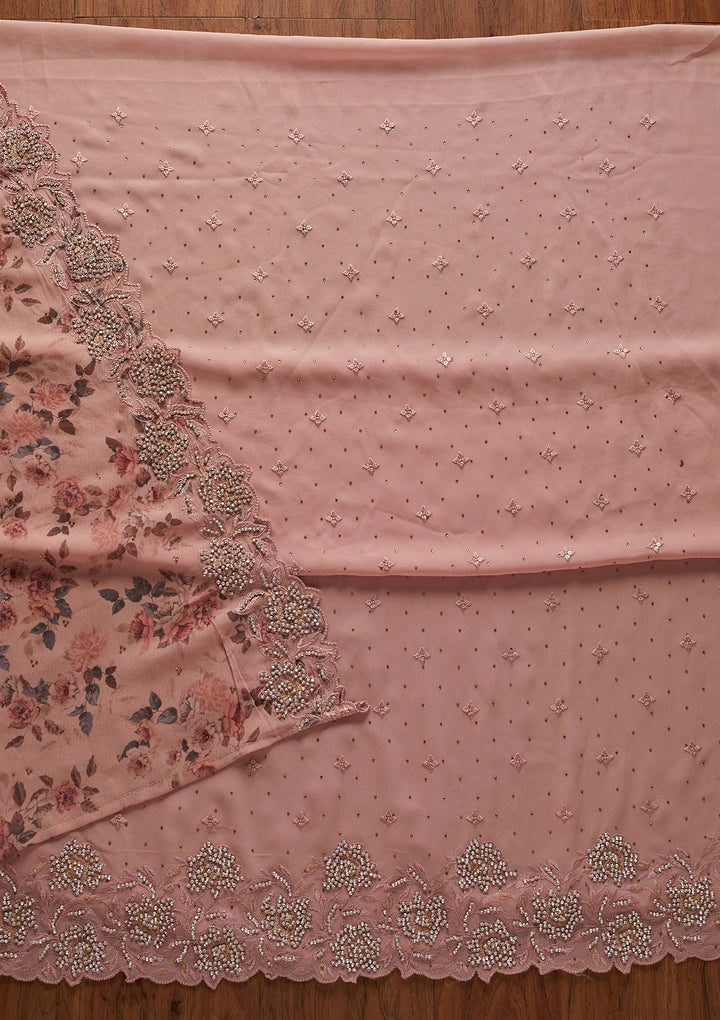 Onion Pink Silver Stonework Georgette Designer Unstitched Salwar Suit - koskii
