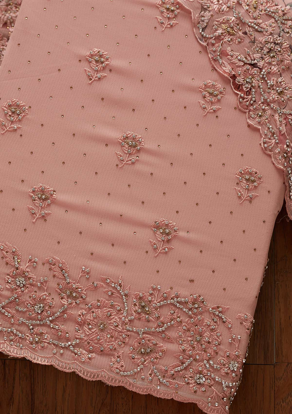 Onion Pink Silver Stonework Georgette Designer Unstitched Salwar Suit - koskii