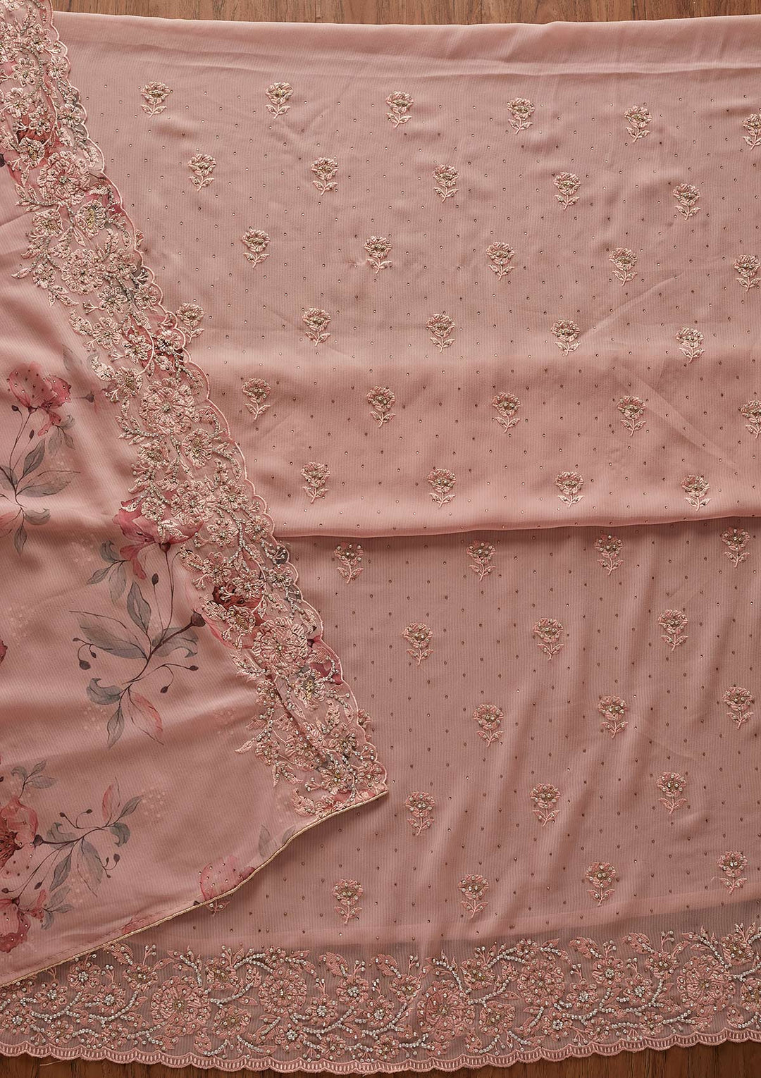 Onion Pink Silver Stonework Georgette Designer Unstitched Salwar Suit - koskii