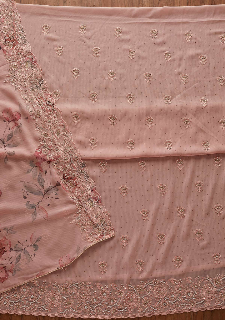 Onion Pink Silver Stonework Georgette Designer Unstitched Salwar Suit - koskii