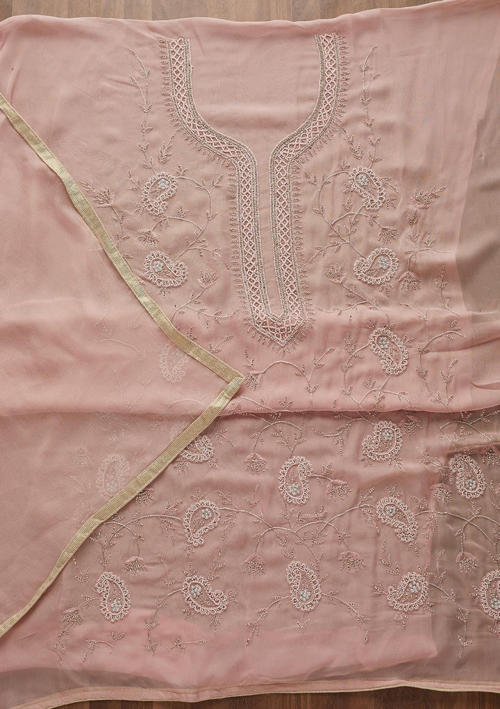 Onion Pink Silver Stonework Georgette Designer Unstitched Salwar Suit - Koskii