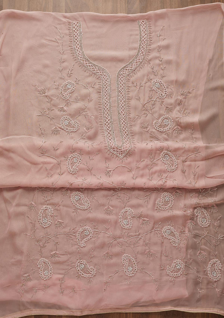 Onion Pink Silver Stonework Georgette Designer Unstitched Salwar Suit - Koskii