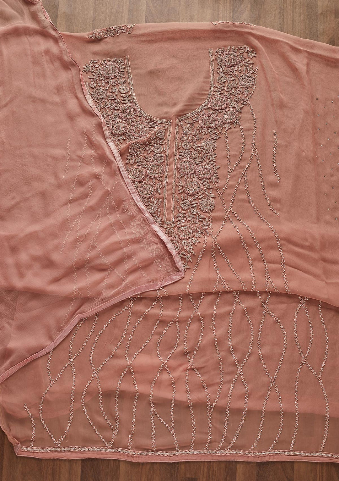Onion Pink Silver Stonework Georgette Designer Unstitched Salwar Suit - Koskii