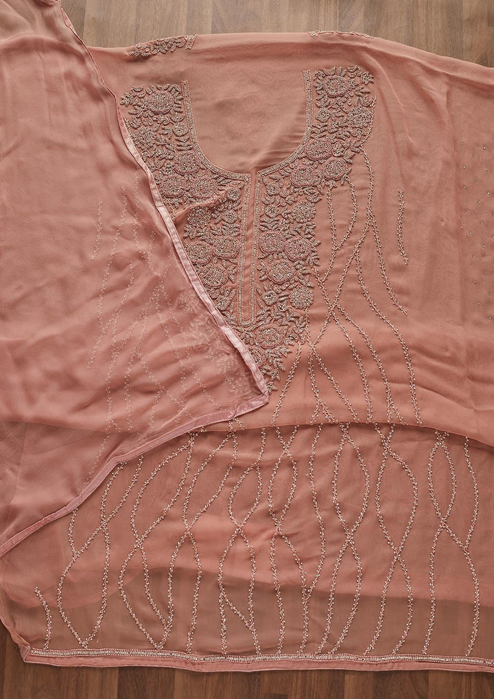 Onion Pink Silver Stonework Georgette Designer Unstitched Salwar Suit - Koskii