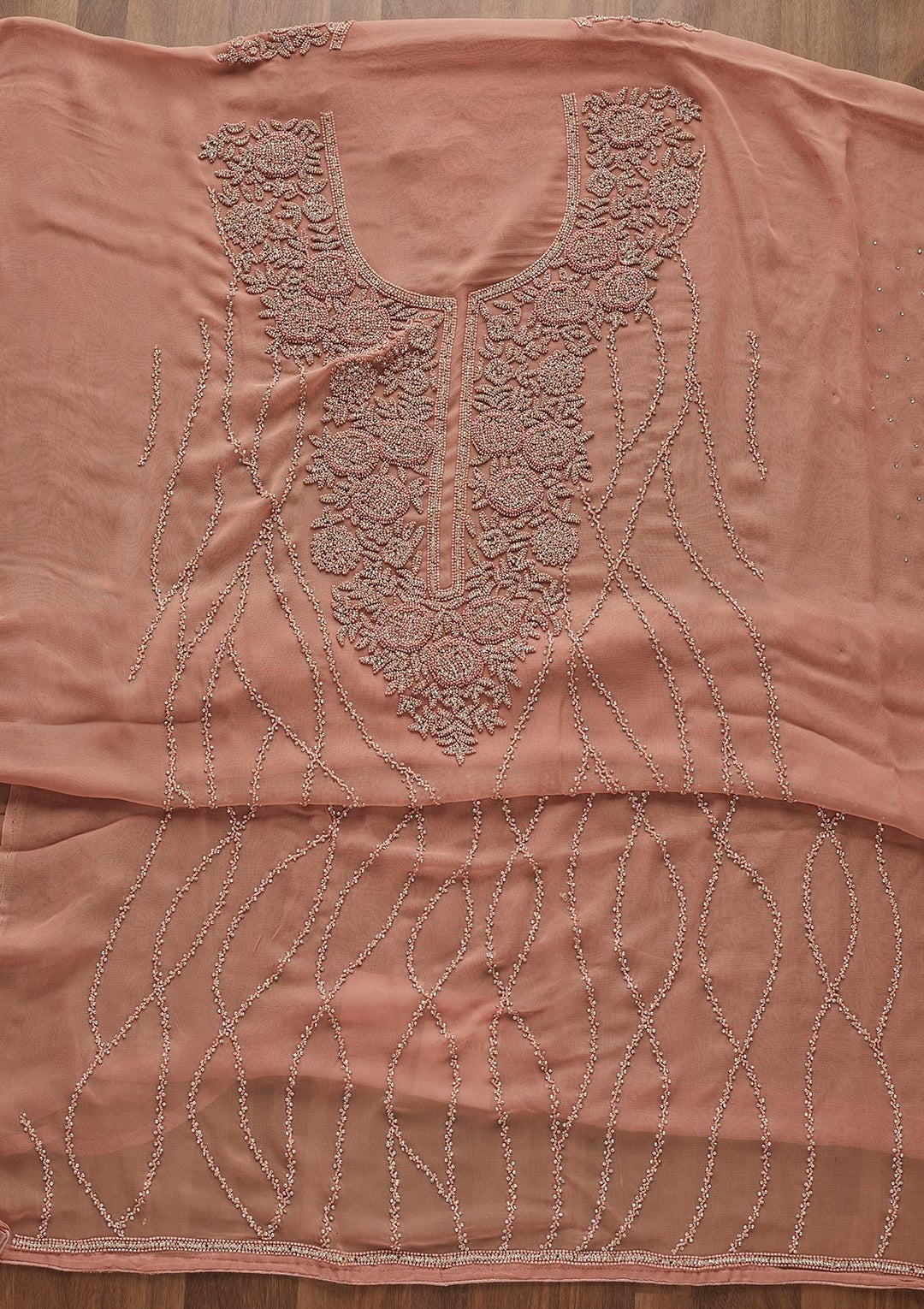 Onion Pink Silver Stonework Georgette Designer Unstitched Salwar Suit - Koskii