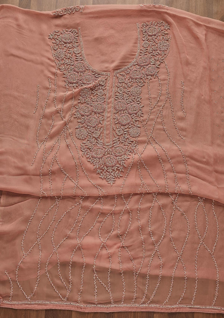 Onion Pink Silver Stonework Georgette Designer Unstitched Salwar Suit - Koskii